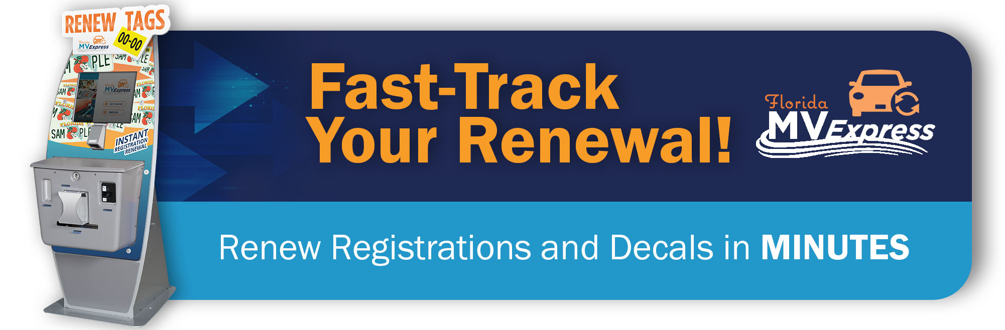photo of MVExpress Kiosk. Now Open. renew registration and decals under two minutes